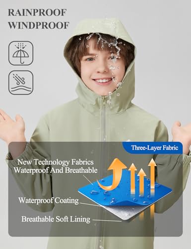 Image of Kids Rain Jacket Lightweight Waterproof Rain Coats Outerwear with Hood for Boys Girls Size 5-15