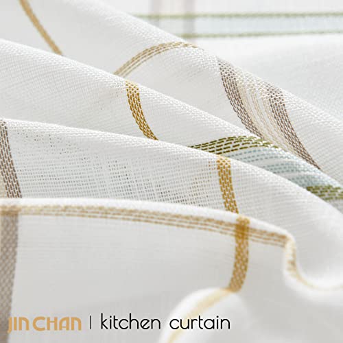 Jinchan Check Kitchen Curtains 36 Inch Buffalo Plaid Sheer Tier Curtains Gingham Checkered Cafe Curtains Classic Farmhouse Woven Drapes For Living Room Rv Green And Taupe Striped On Off White 2 Panels #TOP6