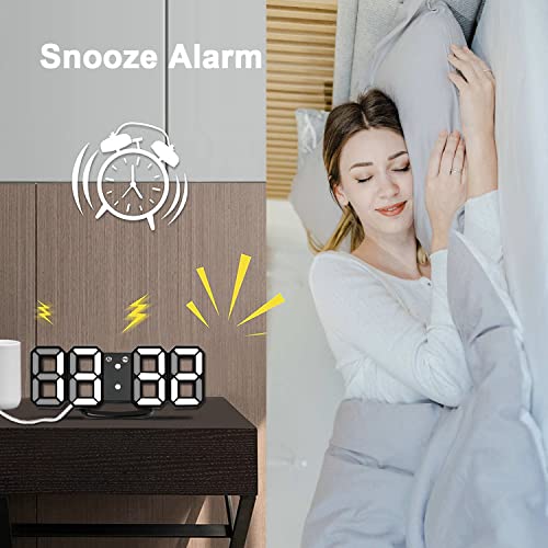Eaagd 3D Led Night Light Digital Alarm Clock, 8.4" Alarm Clocks For Bedrooms, 0-100% Dimmer, 12/24H, Snooze For Office Bedroom Nightstand Desk (Black/White) #TOP2