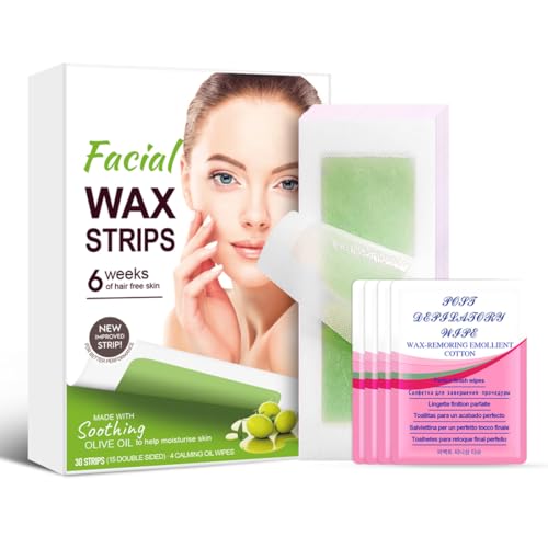 30 Piezas Tiras de cera para depilación para mujeres y hombres, depilación facial para mujeres, tira de cera para cara, cuerpo, brazos, piernas, pecho, espalda, bikini