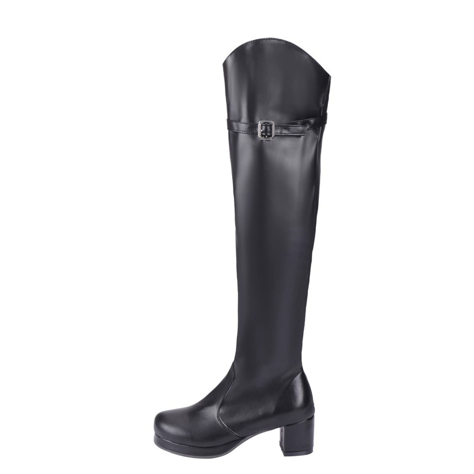 Bottes Cuissardes Femme Confortables - Talon Plat, Bout Rond, Fermeture éclair Latérale, Style Rétro