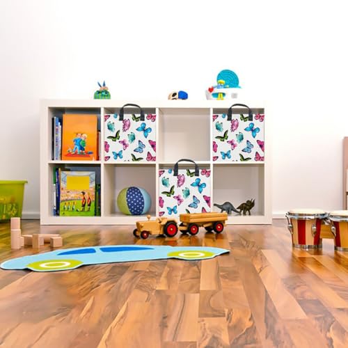Image of Rectangle Storage Basket with Handles for Kids,Cute Organizer Toy Bin,Gift Basket for Boys and Girls,Room Decor(Colorful Butterfly)
