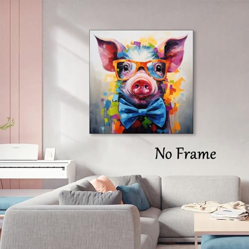 Xbumhoal Pig With Glasses Canvas Wall Art Farm Animal Prints Cute Pig Pictures Colorful Animals Painting Funny Pig Poster Animals With Glasses Pictures Abstract Canvas Pig Artwork Wall Decor 16X16Inch No Frame thumb #5