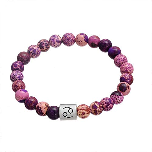 GROPC Pulsera Constelaciones,Unisex Hecho A Mano 12 Constelación Astrología Cáncer Púrpura Pino Piedra Encantos Mate Moda Pulsera Elástica para Hombres Mujeres Regalo De Pareja De Navidad Cover