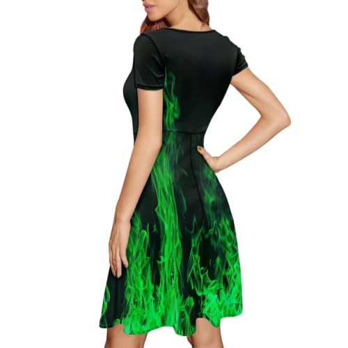 Image of POLERO Sunflower Dress for Women Floral Summer Dresses Short Sleeve Casual Sundresses Midi Dresses