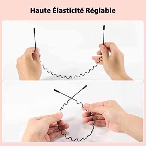 Foto von 3 Stück Metall Haarband, Welle Haarreif Männer Damen mit Rutschfesten Zähnen, Schwarz Rutschfeste Elastisches Mode Haarreif Haarstyling Zubehör für Sport, Fitness, tägliches Make-up (Schwarz)