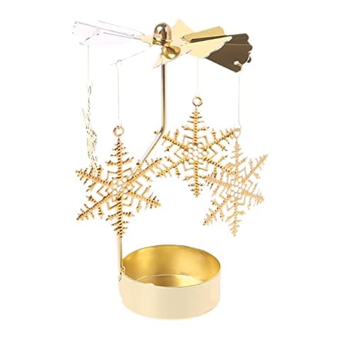 Rongchuang Spinning Tea Light Holder,Metal Rotating Candle Holder Christmas Carousel Spinning Tea Light Gold Candle Holder for Wedding Party Christmas Festival Home Decor Cover