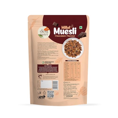 Image of Desi Nutri Millet Muesli Chocolate Flavour 625grams | Source of Protein & Fibre, Multigrain Breakfast Cereal | Cholesterol Free | Made with REAL Chocolate (Chocolate)