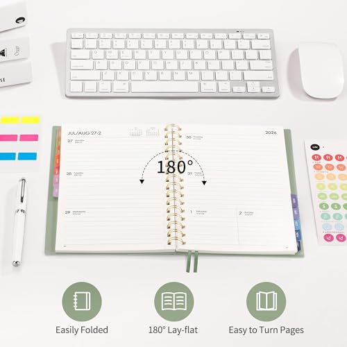 Image of RETTACY 2025 Planner, Weekly and Monthly Planner, Jan 2025 - Dec 2025, 5.7 inch x 8.3 inch, Medium Planner, Calendar 2025, Flexible Cover, Spiral Bound, Monthly Tabs, 100 GSM Paper, Inner Pocket (Light Green)