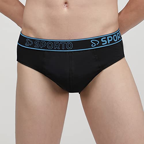Image of sporto Men's Solid Cotton Brief with Soft Elastic Waistband (Pack of 3) Black