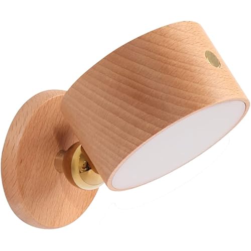 Led Wall Mounted Reading Lights, Wireless Wall Sconce with USB Charging Port Stepless Dimming Rechargeable Battery 360°Rotate Magnetic Ball Dimmable Touch Control, Lamps for Kid Study Bedside(Beech)