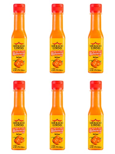 Image of Mexico Lindo Red Habanero Hot Sauce | Real Red Habanero Chili Pepper | 78,200 Scoville Level | Enjoy with Mexican Food, Seafood & Pasta | 5 Fl Oz Bottles (Pack of 6)