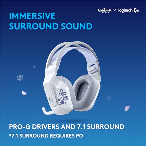 Image of Logitech G733 Lightspeed RGB Wireless Gaming Headset with Suspension Headband, Kamisato Ayaka Special Edition, LIGHTSYNC RGB, Blue Voce mic Technology and PRO-G Audio Drivers