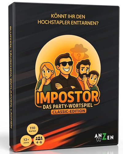 ANZEN Impostor - Das Party-Wortspiel - Classic-Edition | Könnt Ihr den Hochstapler enttarnen? | Lustiges Kartenspiel für Familie & Freunde | Ostergeschenk-e Kinder 12 Jahre