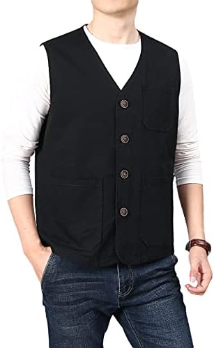 PRIJOUHE Men's Casual Outdoor Cotton Vest Lightweight Breathable Multi-Pocket Fishing Safari Travel Vests Outwear