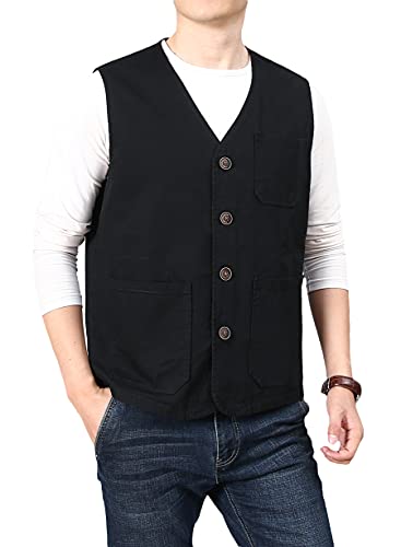 PRIJOUHE Men's Casual Outdoor Cotton Vest Lightweight Breathable Multi-Pocket Fishing Safari Travel Vests Outwear