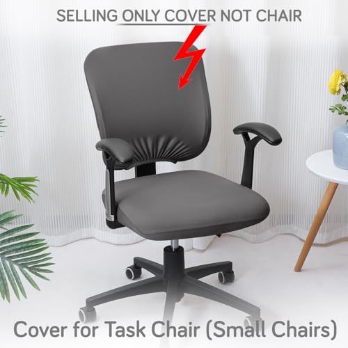 Image of HOKIPO 'SereneSolids' 140 GSM Office Chair Cover for Task Chair - 140 GSM Stretchable Fabric - Washable & Anti-Slip - Fits Small Office Chairs Without Headrest, Grey (AR-5224-GRY)