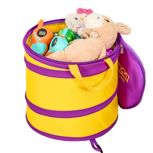 NARMAY Toy Barrel, Pop-Up Toy Storage Organizer, Collapsible Bin for Building Bricks & Small Blocks, Bucket with Handles, All-in-One Organizer for Kids Boys and Girls - 12 x 12 Inch