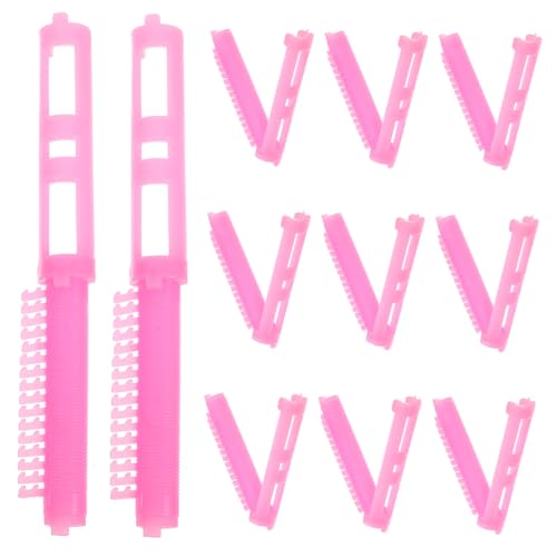 BAZEITFLOW 12 Piezas barra de permanente cabello cepillo para el pelo pliegue rodillos estilo curling wand hair clips hair topper varillas permanentes pinza para el pelo resina rosa
