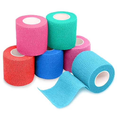 Image of FriCARE Self Adhesive Bandage Wrap, Medical Tape in First Aid Kit, Vibrant | Elastic Cohesive Bandages for Sports /Vet /Wrist Ankle Wounds, 2 Inches X 5 Yards, Latex-free 6 Rolls
