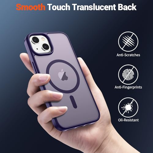 Image of SUPFINE Magnetic for iPhone 15 Plus Case & iPhone 14 Plus Case(Compatible with MagSafe)(Military Grade Drop Protection) Translucent Shockproof Phone Cover,Dark Purple