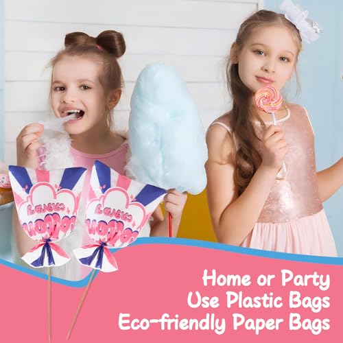Image of LEOSINDA 25 Pcs Cotton Candy Bags with Ties, 14 x 20 Inch Clear Printed Bags for Extra Large Fluffy Cotton Candy, Carnivals, Circus, Birthday Parties & Concession Stand Supplies