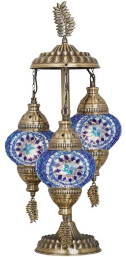 DEMMEX Impresionante lámpara de mesita de noche con mosaico marroquí turco bohemio de 3 globos, 53 cm