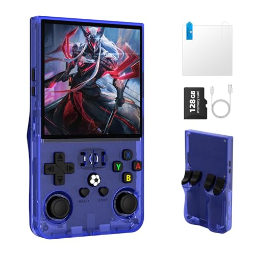 Image of R36MAX Retro Handheld Gaming Console, Built-in 22,000+ Classic Games, Open Source Linux System, Portable Game Emulator Console, 4.0-Inch 4K HD IPS Screen Video Player, 4000mAh Battery (Blue 128GB)