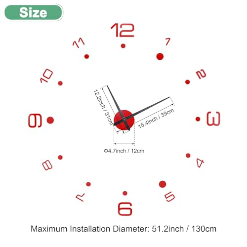 Reloj de pared 3D M METERXITY DIY 51 pulgadas rojo miniatura 3