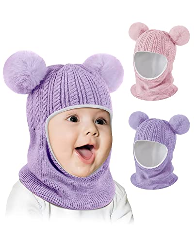 Image of Baby Winter Hat Scarf Set 2 Pack, Toddler Beanie Hats Girl Boy with Neck Warmer, Beanie for Kids Knit Warm for Cold Weather