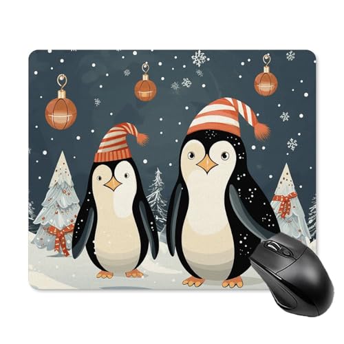Tapis de souris Noël pingouin fin et antidérapant pour pc portable 18x22cm