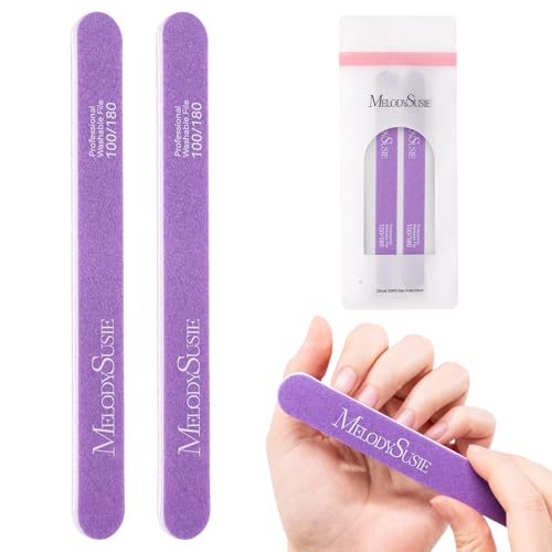 Image of MelodySusie 2Pcs Professional Nail Files 100 /180 Grit, Double Sided Straight Shape Emery Boards for Acrylic, Gel and Natural Nails, Manicure Pedicure Shaping Tools for Home Salon, Purple