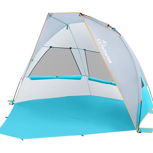 Wolfwise Tenda da Spiaggia Portatile 3 Persone con Lembo Estensibile, Protezione Solare UV 50+, 210 x115x125 CM ( 83 x45x49 IN), Blu