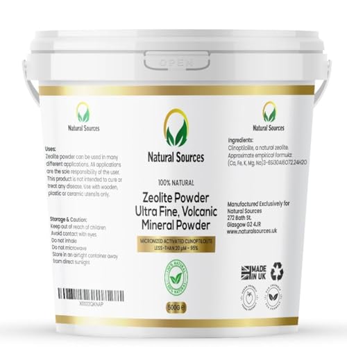Zeolite Powder by Natural Sources 500g >97% High Purity-Ultra fine Less Than m 20-3X Active Clinoptilolite - Tamper Proof Packaging - Zeolite Clinoptilolite Micro - No Filler/No Additives