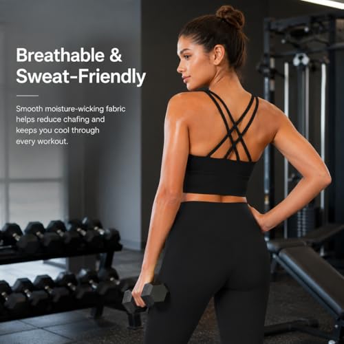Image of Sunzel Sunzfly Sports Bra for Women, Scoop Neck Crisscross Back Padded Low Impact Bras Tops for Workout Yoga Gym