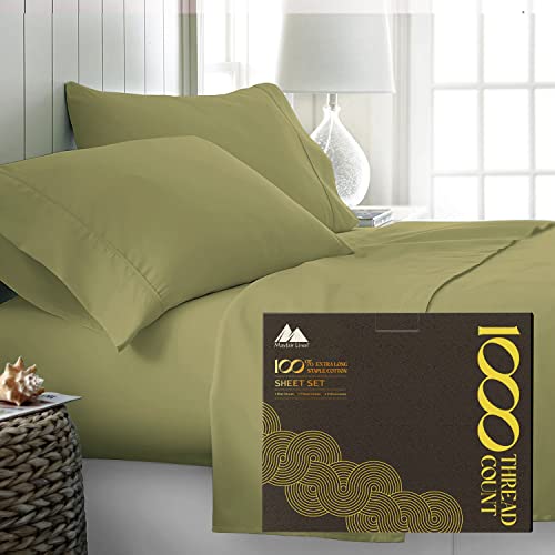 High Thread Count Best Bed Sheets 100% Egyptian Cotton Sheets Set - Sage Green Long-Staple Cotton Split King Sheet for Bed, Fits Mattress Upto 16'' Deep Pocket, Soft & Silky Sateen Weave Sheets