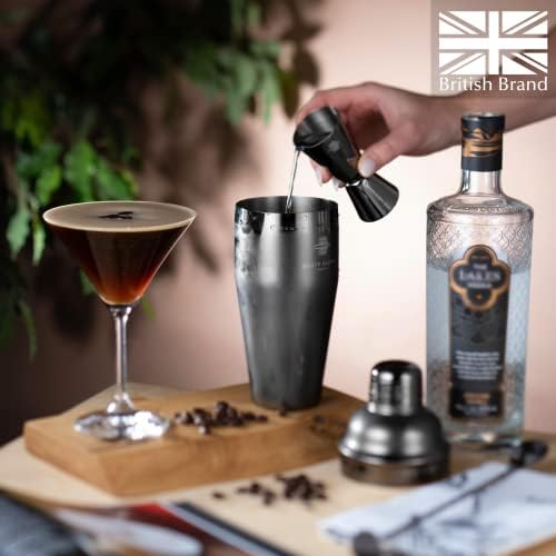 Rusty Barrel Knightsbridge Cocktail Making Set | Cocktail Shaker Set with Gunmetal Black Cocktail Shaker, Jigger, Muddler, Strainer, Spoon, Pourer, Pouch & Recipe Booklet | All in a Beautiful Gift Box