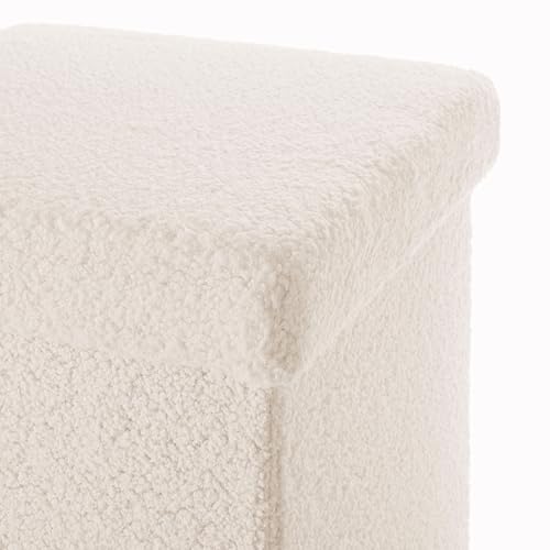 Collapsible Storage Ottoman, Cream Colored Fabric, 15 Inch Cube, Multi-Purpose Seating and Storage, Removable Lid, Space Saving Design for Living Room Bedroom - Image 5