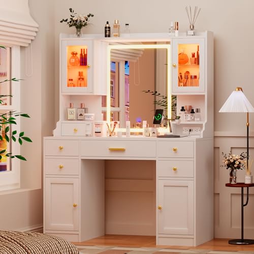 White Makeup Vanity Desk with...
