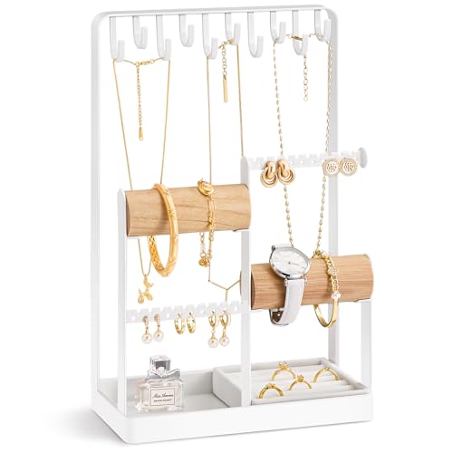 Lolalet Organizador de Joyas Estético, Soporte Expositor de Joyas para Collares, Pulseras, Pendientes y Anillos, Decoración de Habitación - Blanco