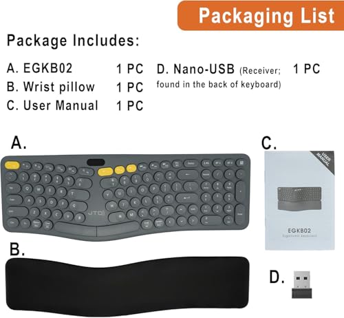 J Tech Digital ProType S Wireless Ergonomic Keyboard LCD Display 24G Bluetooth Rechargeable Split DesignDetachable Palm Rest for WindowsMac Quiet Mechanical for Office Coding Long Nails