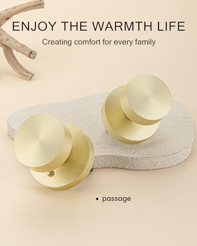 Image of Haidms Brushed Gold Door Knobs Passage, Heavy Duty Zinc-Alloy Closet Door Knobs, Gold Interior Door Knob for Hallway & Closet, Round Ball Design(8 Pack)
