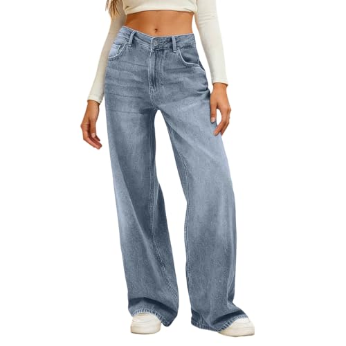 Loinjsnktng Jeans for Women Baggy Plus Size Straight Leg Wide Leg Loose Pants High Waisted Trendy Button Casual Denim Trouser - image 4
