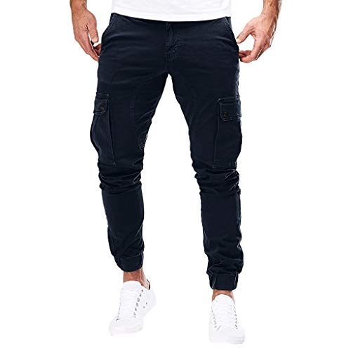 Subfamily Pantalones de Herramientas Deportivas Casuales Multibolsillos de Color Liso para Hombre Azul Marino Pocket Overol Casual Pocket Sport Work Pantalones de Pantalón Casuales Armada XXXL