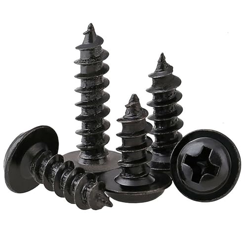 Image of Rely⇒VP INDUSTRIES (Pcs-25) No.4x5.5 mm Pan Head Combination Phillips-Slotted Self-Tapping Screw - Black Zinc, High-Tensile for Wood, Metal, Furniture & DIY Applications