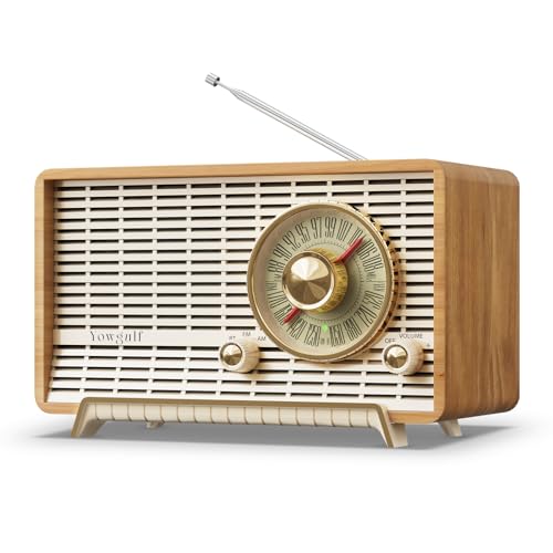 YOWGUIF AM FM Radio Classic Retro Wood Table Radio Bluetooth