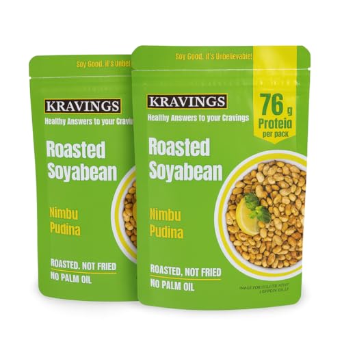 Image of Kravings Roasted Soyabean Protein Snack | 76g Natural Protein per Pack | Roasted Not Fried | Crunchy, Tasty & Delicious | Healthy Protein Rich Snack | Nimbu Pudina Flavour (Pack of 2, 200g Each) | 76g Natural Protein per Pack | Roasted Not Fried | Crunchy & Delicious | Healthy Protein Rich Snack | Nimbu Pudina Flavour