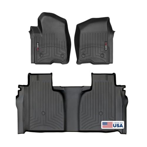 Image of WeatherTech FloorLiners fits 2019-2026 Chevrolet Silverado 1500 / 2500HD / 3500HD, GMC Sierra 1500 / 2500HD / 3500HD - Crew Cab (1st & 2nd Row) Black