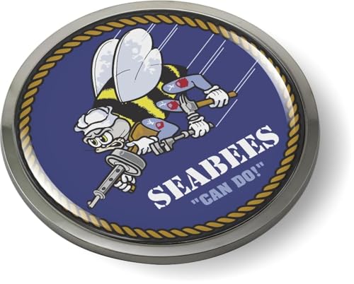Image of U.S. Navy Seabees Naval Construction Battalions CAR Emblem Metal Bezel | Officially Licensed US Navy Product, 3D Domed, Chrome, Badge, Sticker, made by BestLicensePlateFrames