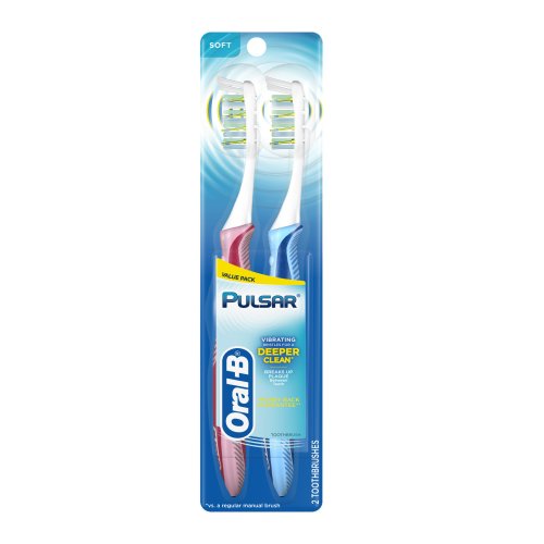 Oral-B Pulsar - Cepillo de dientes de cerdas suaves, 2 unidades, los colores pueden variar